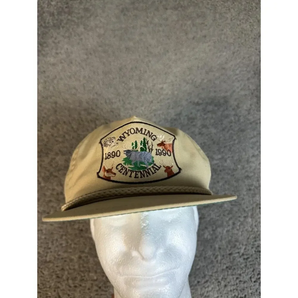 VTG Wyoming Centennial Hat Cap Strap Back Mens One Size Beige Imperial Headwear